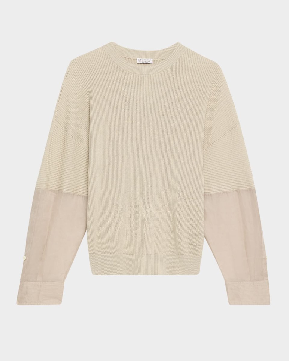 Organza-Sleeve Cotton English Rib Sweat